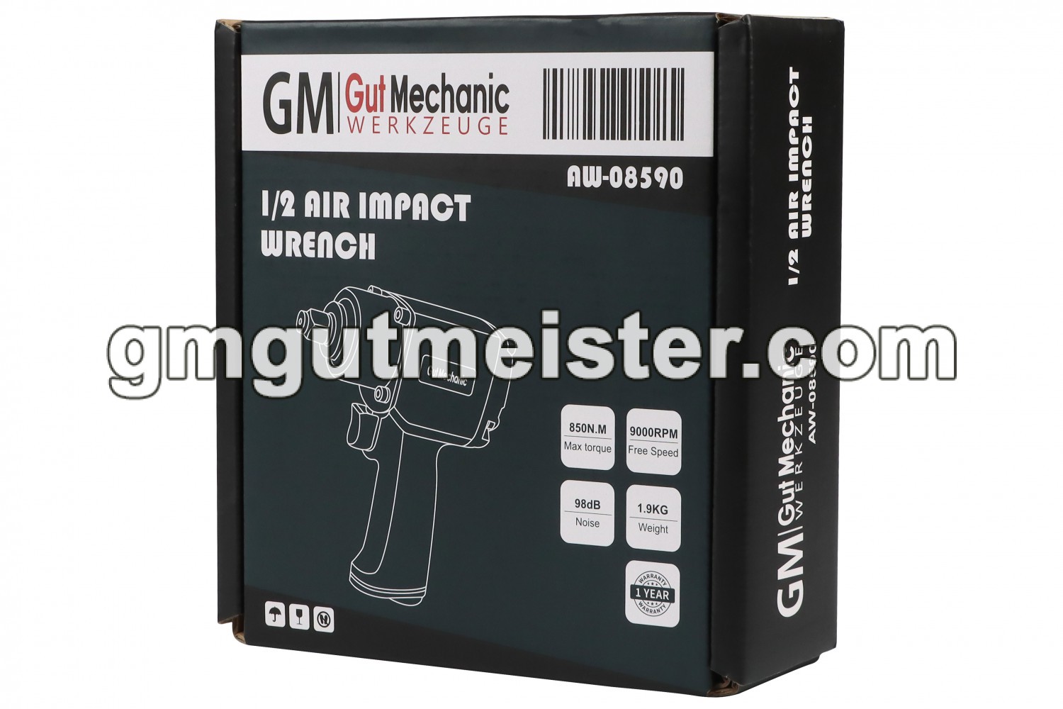 КЛЮЧ (ГАЙКОВЕРТ) ПНЕВМАТИЧНИЙ GUT MECHANIC 1/2" 850NM 9000 ОБ/ХВ L-144MM AW08590 - фото 7